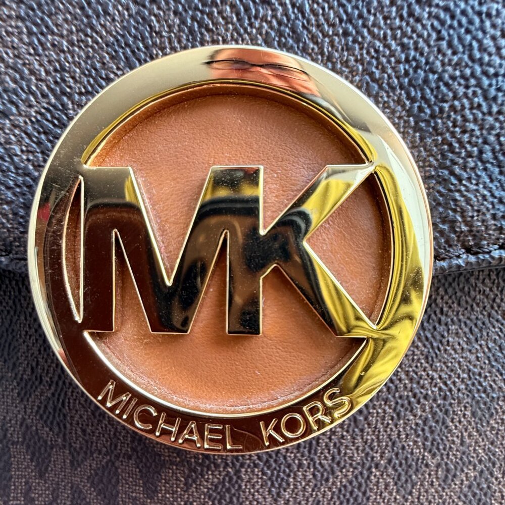 Michael Kors Fulton Flap Crossbody Brown MK Monogram NWOT - Picture 4 of 12